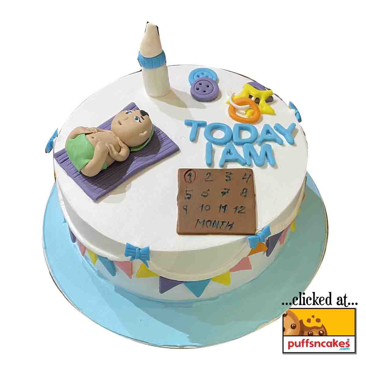 (1327) Six 6 Months Baby Theme Semi Fondant Cake